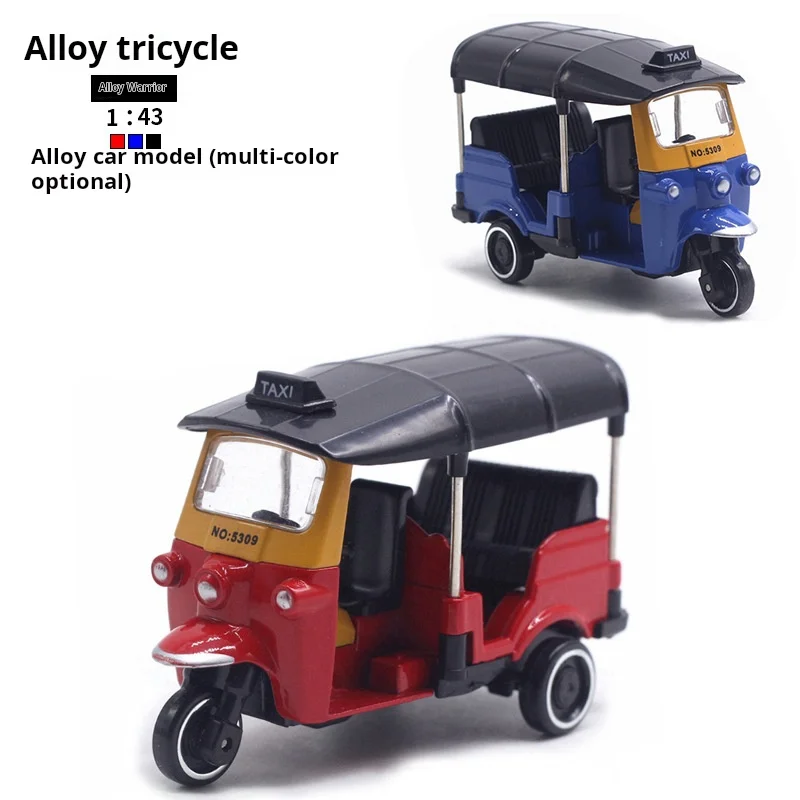 1:43 Scale Metal Alloy Classic Tuk Tuk Taxi Bangkok India Tricycle Taxi Car Model Toy Diecast Vehicles Display Souvenirs Gifts