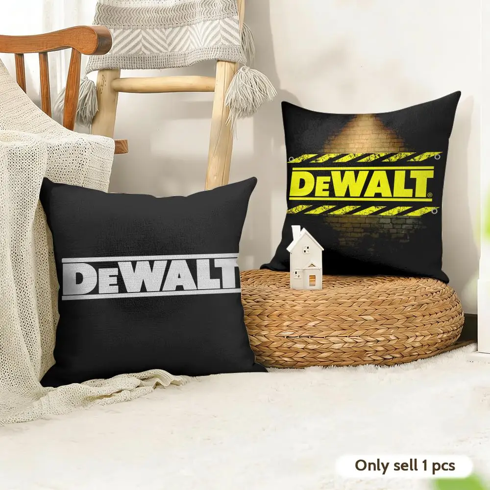 Fashion D-Dewalts Logo Cushion Cover Natural Linen Organic Fabric Double-Sided Printing Room Sofa Decor Pillow Case