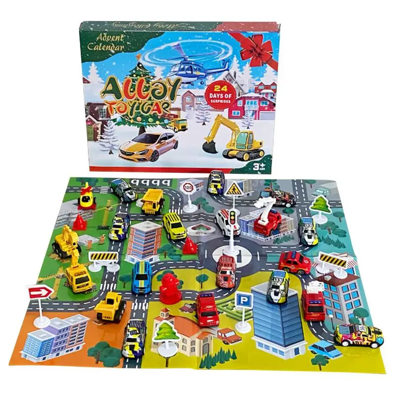 Car Advent Calendar Vehicle Toy 24 Days Christmas Countdown Stocking Stuffers Cars Collection Calendar Fun Vehicles Set