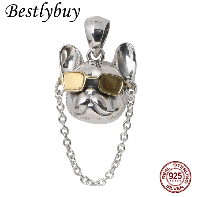

Новый S925 серебряный ретро оригинальный дизайн милые очки в виде щенка персонализированный кулон модный подарок для мужчин и женщин
