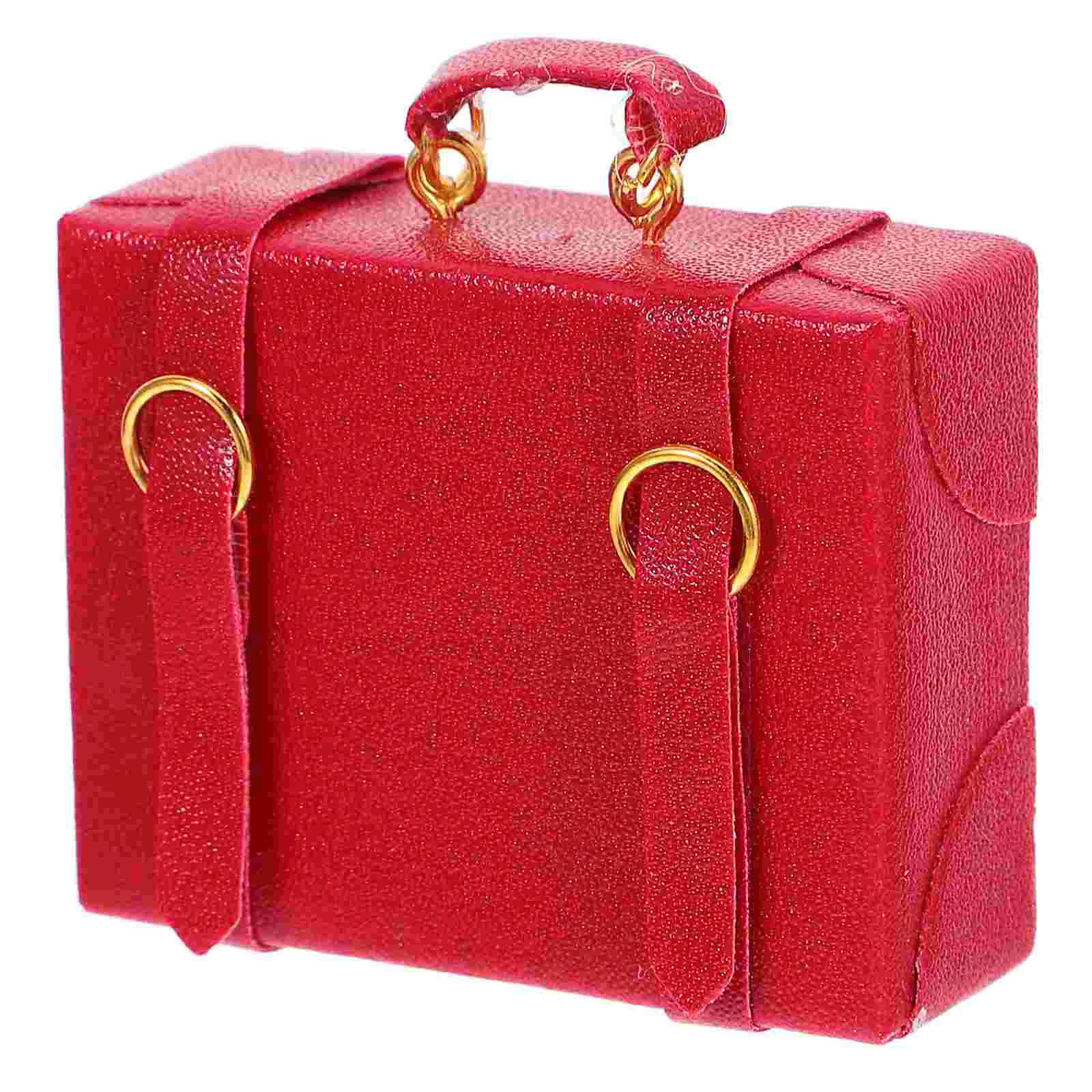 Tiny Trunk Case House Briefcase Miniature Storage Toy Room Red Suitcase Travel