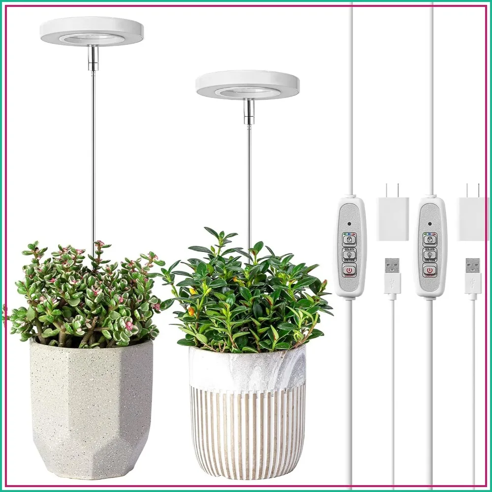 Full Spectrum LED Grow Light, Height Adjustable with Auto Timer 4/8/12H, 4 Dimmable Brightness, 2 Packs for Indoor Plants