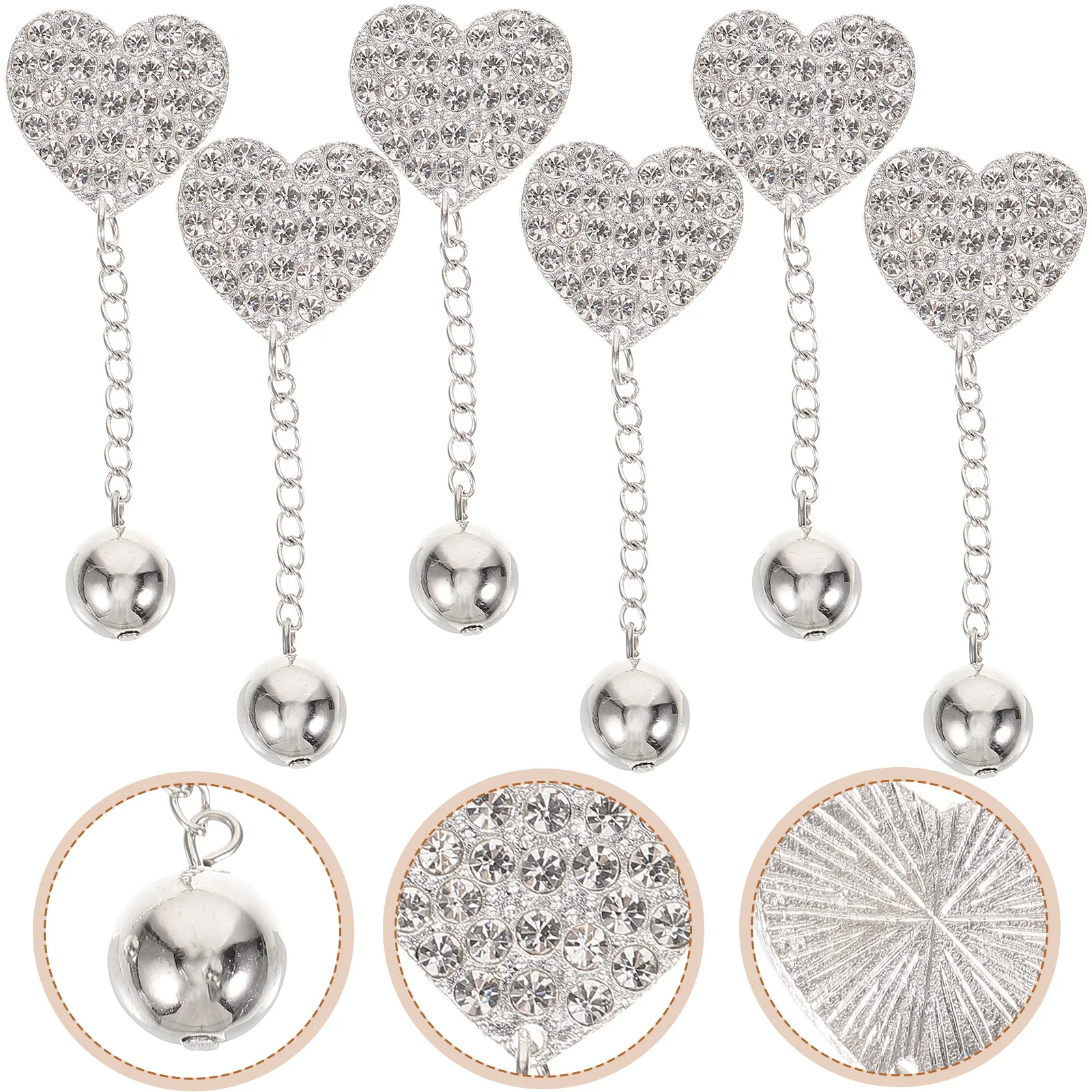 

6pcs Heart Shaped Crystal Brooch Pins Decorative Rhinestone Clothing Accessories for Women Backpack Shawl DIY White Love