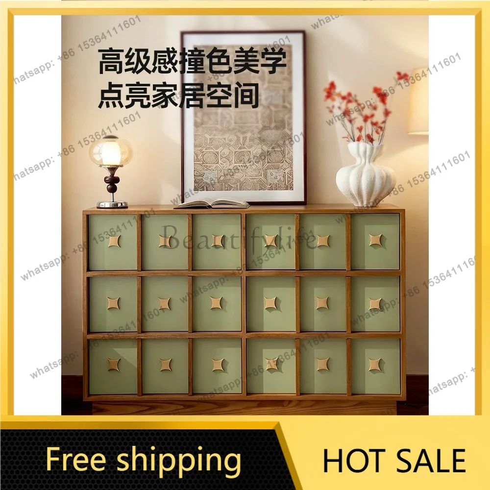 LD French retro style solid wood chest cabinet living room home storage bedside storage side cabinet