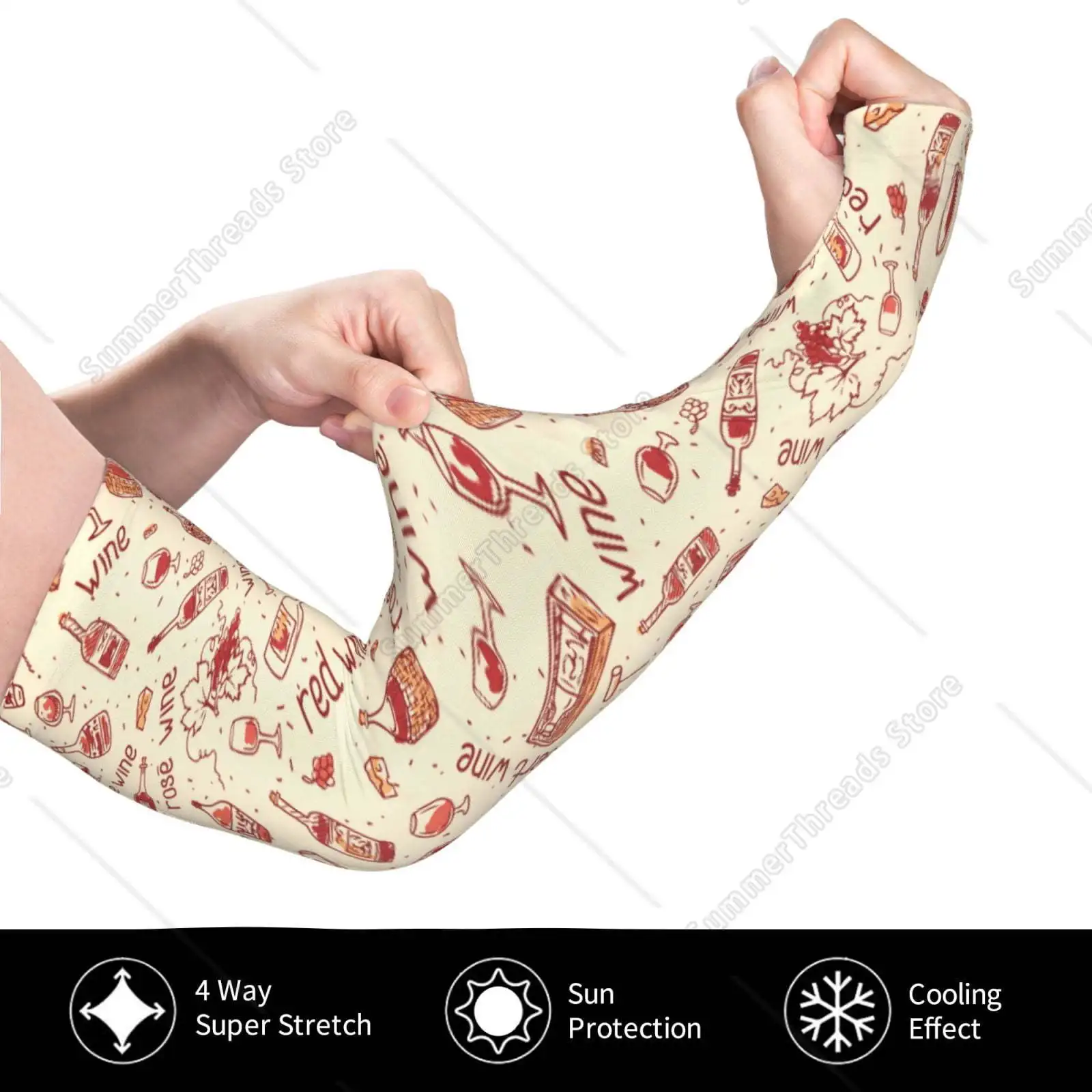 Red Wine Cooling Sleeves for Unsex, Arm Sleeves, UV Sun Protection Sleeve to Cover with Silicone Anti-Slip