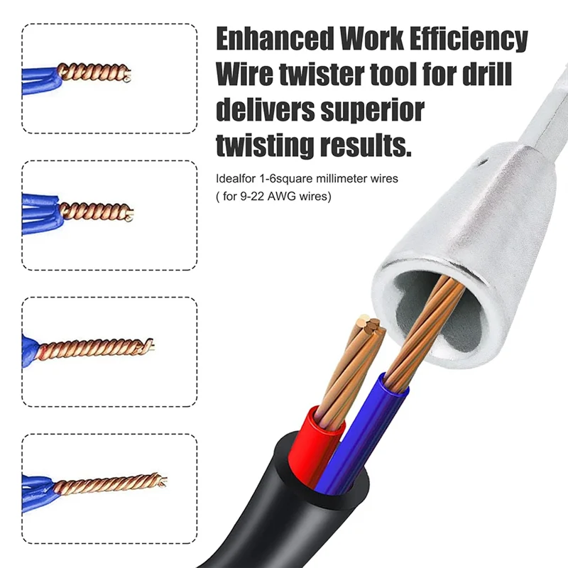 A26F-3 pezzi Twister per dado metallico per trapano, codolo esagonale da 1/4 di pollice, set di strumenti per elettricisti professionali, twist per cavi 9-22 AWG