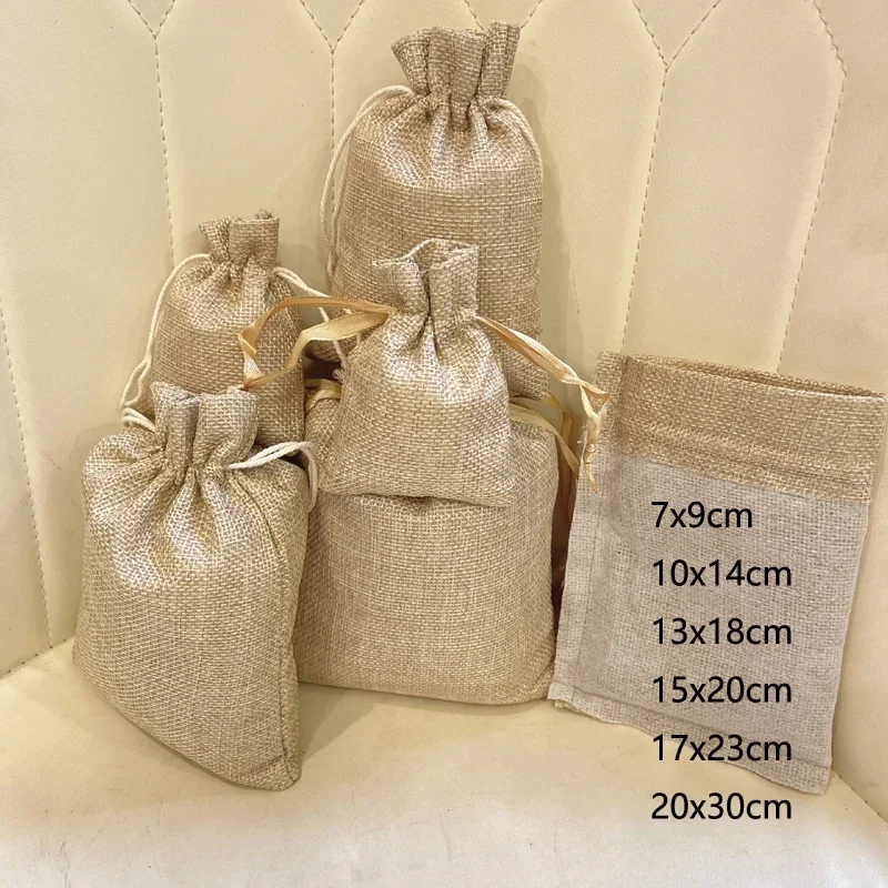 

15pcs DIY Handmade Ribbon/Cotton Jute Bag Linen Burlap Pouch Drawstring Gift Bags Christmas Wedding Gift Packaging Candy Storage