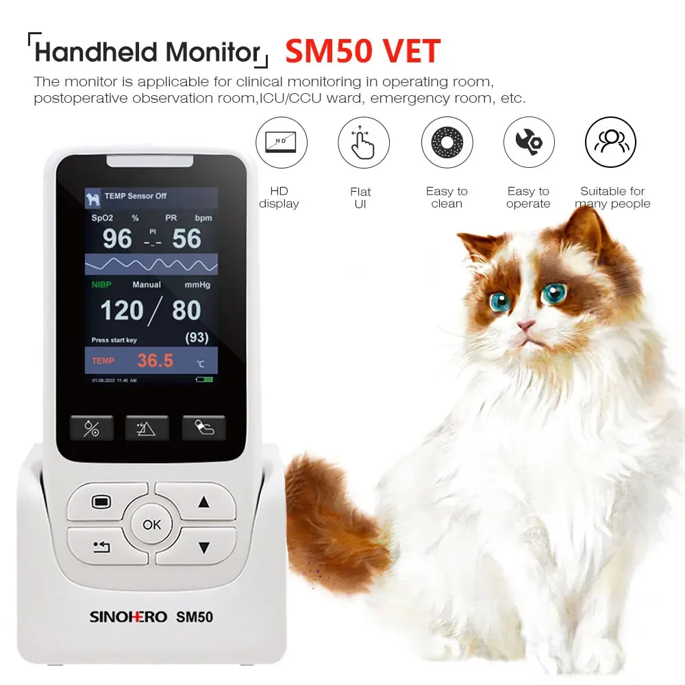 Vital Signs Monitor SM50 Veterinary Handheld Home Hospital ICU Clinical Patient Monitor SPO2 NIBP TEMP PR Use for VET