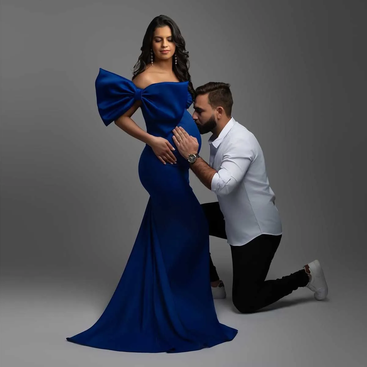

Royal Blue Mermaid Maternity Dresses Photoshoot Bow Maternity Dress платье для беременных Sweetheart Stretch Pregnancy Dress