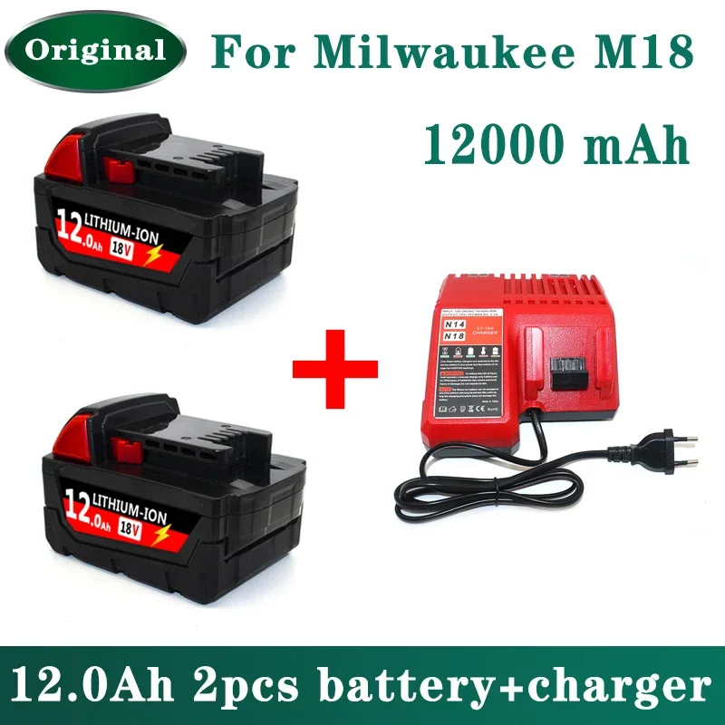 

Original For Milwaukee M18 Power Tool Battery, Charger, BR, XC, 18V, 12000mAh M18B5, 48-11-1860, Built-in 21700 Battery