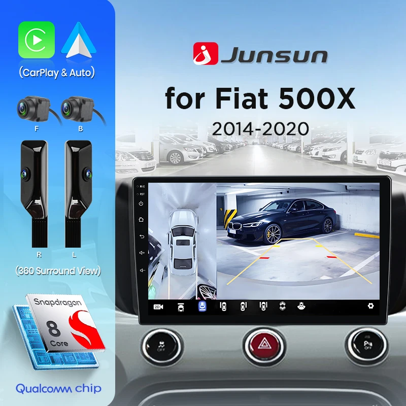 Junsun Android Auto 360 °   Autoradio Per Fiat 500X 2014 2015 2016 2017-2020 Multimedia Wireless CarPlay SWC GPS Navi RDS DSP FM