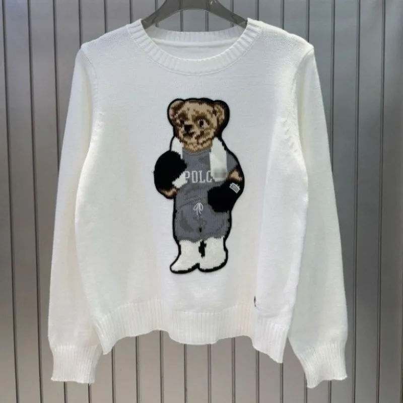 

Cartoon Long-sleeved Bear Embroidery Pullover Women Spring Autumn New Loose Knitted Sweater Fashion Female Round-neck Tops