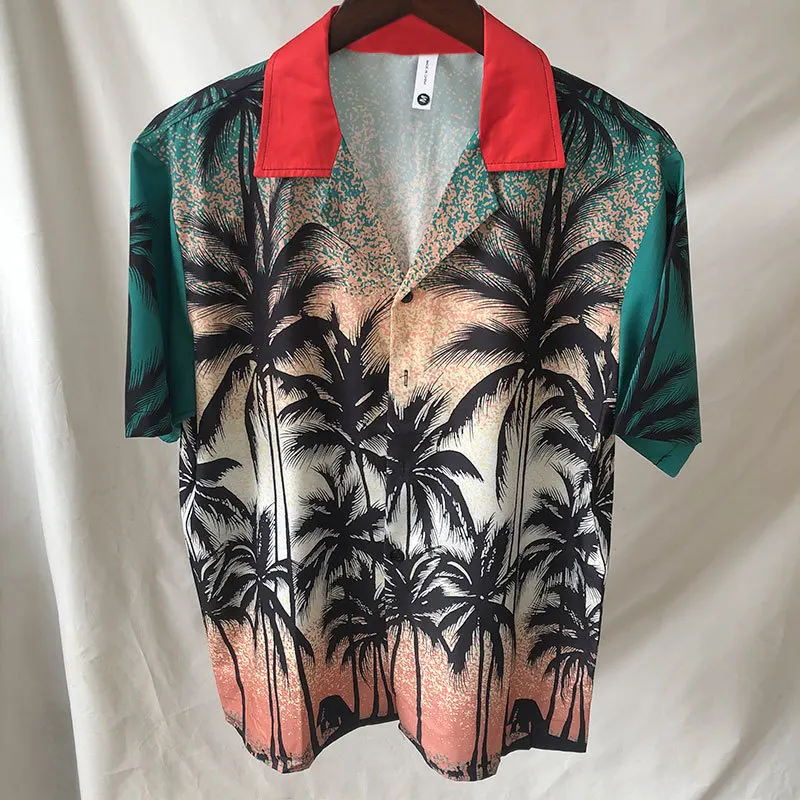 

Hawaiian Coconut Palm Print Pattern Summer Men Hawaiian Shirts Streetwear Beach Shirt Hip Hop Casual Holiday Tops Chemise Homme