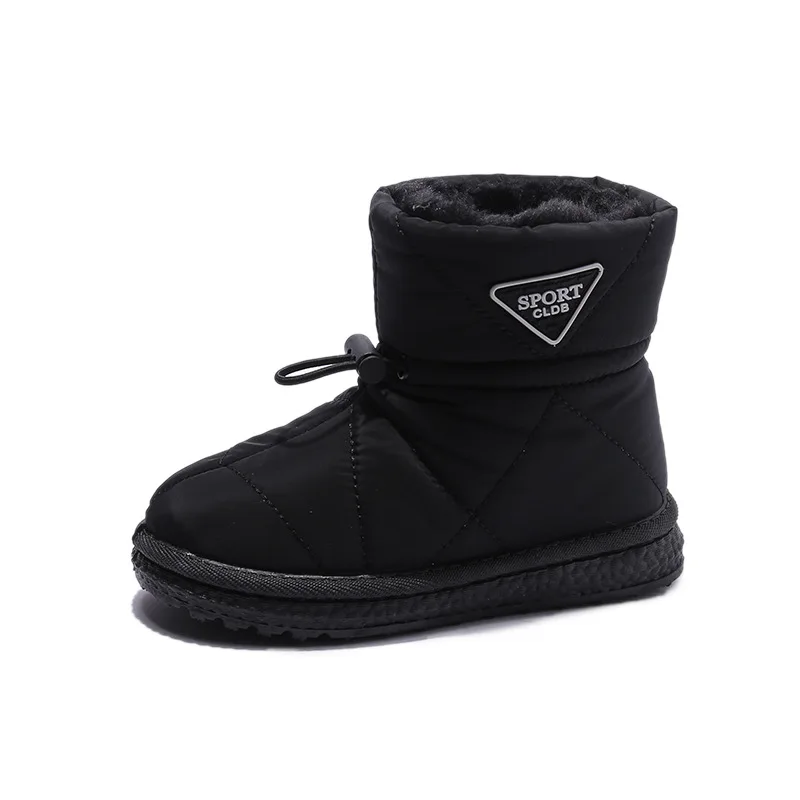 Winter Kids Snow Boots Thick Fur Morden Sewing Elastic Band Children Boot Flat Black Brown Non-slip Warm 26-37 Boys Girls Shoes