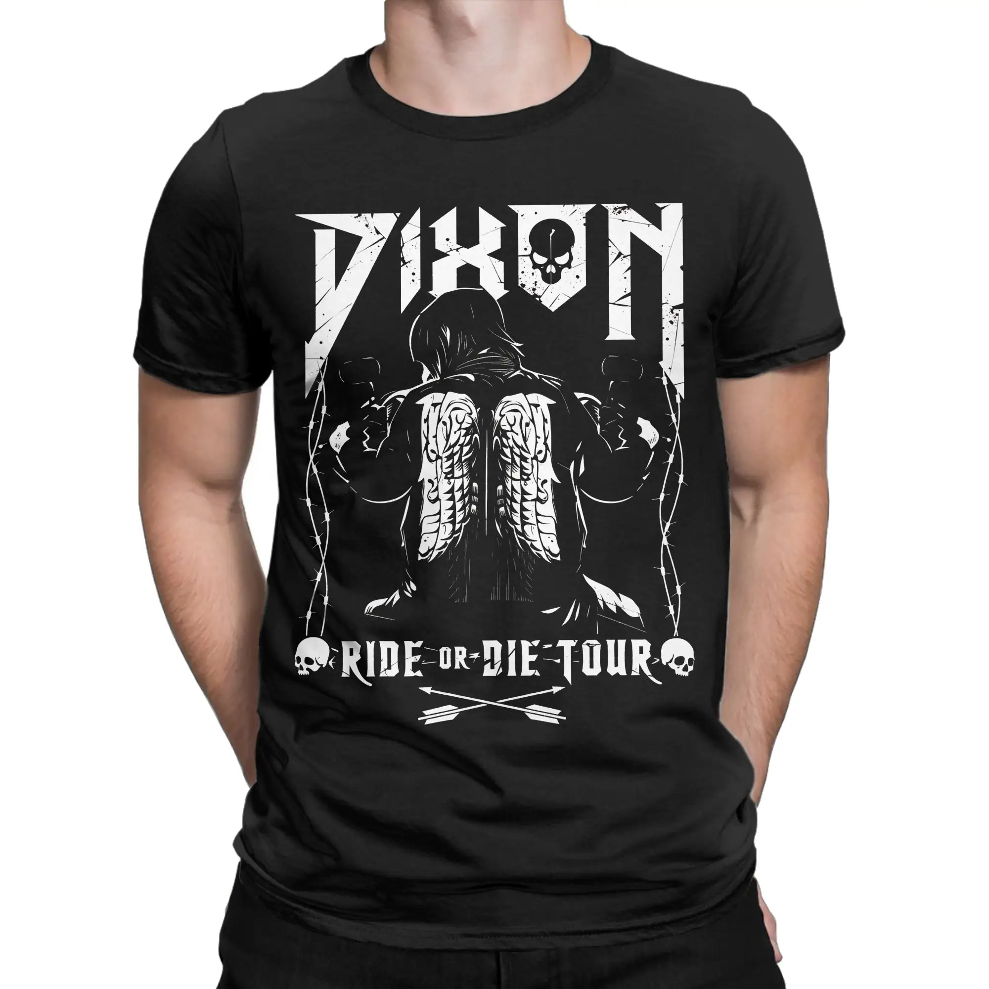 Daryl Dixon Ride Or Die Tour T Shirts Men's  Pure Cotton Fashion T-Shirts O Neck The Walking Dead Tee Shirt Clothing Printing