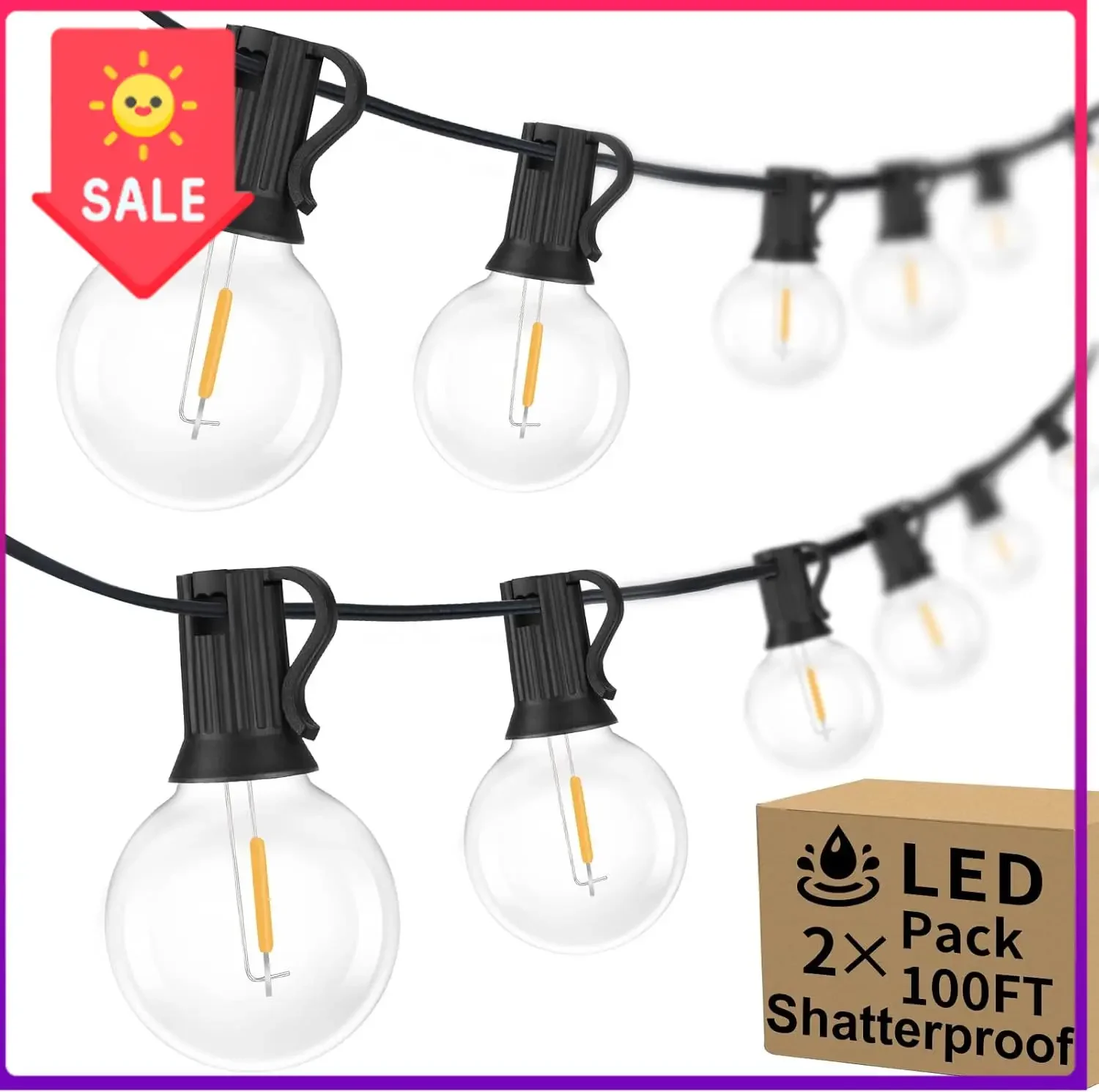 200ft(100*2) Outdoor G40 LED Globe String Lights Dimmable Waterproof | Light Strings with 103 Shatterproof Bulbs, Connectable