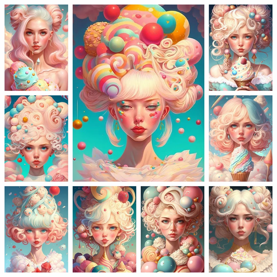 Cartoon Eis Mädchen 5d volle runde Diamant Malerei Kits niedlichen süßen Lutscher Frau DIY Bohrer Mosaik Stickerei Kreuz stich