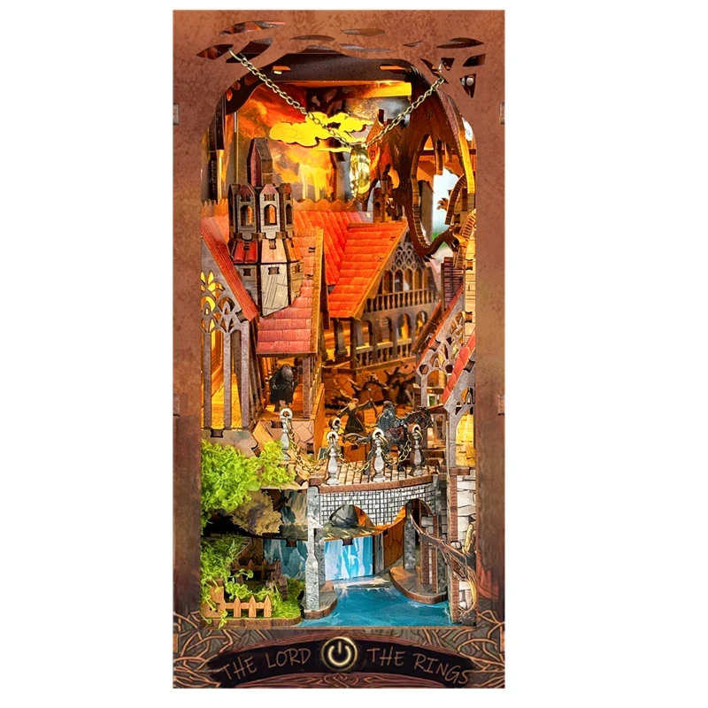 DIY Book Nook Wooden Miniature Model Kit Spirit Valley of The Magic Ring Bookend 3D Puzzle Bookshelf Home Decor Friend Gifts