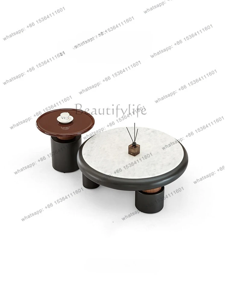 Luxury stone living room household 2026 new medieval style coffee table round Italian high-end atmosphere