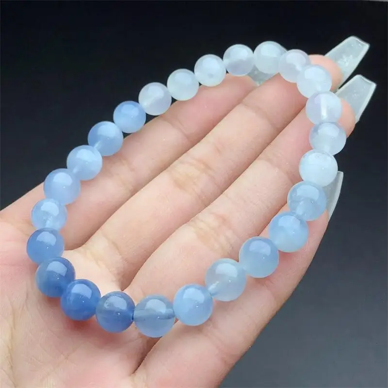 8MM Natural Gradient Aquamarine Bracelet Fashion Energy Stone Reiki Healing Crystal Strand Fengshui Gift 1PCS