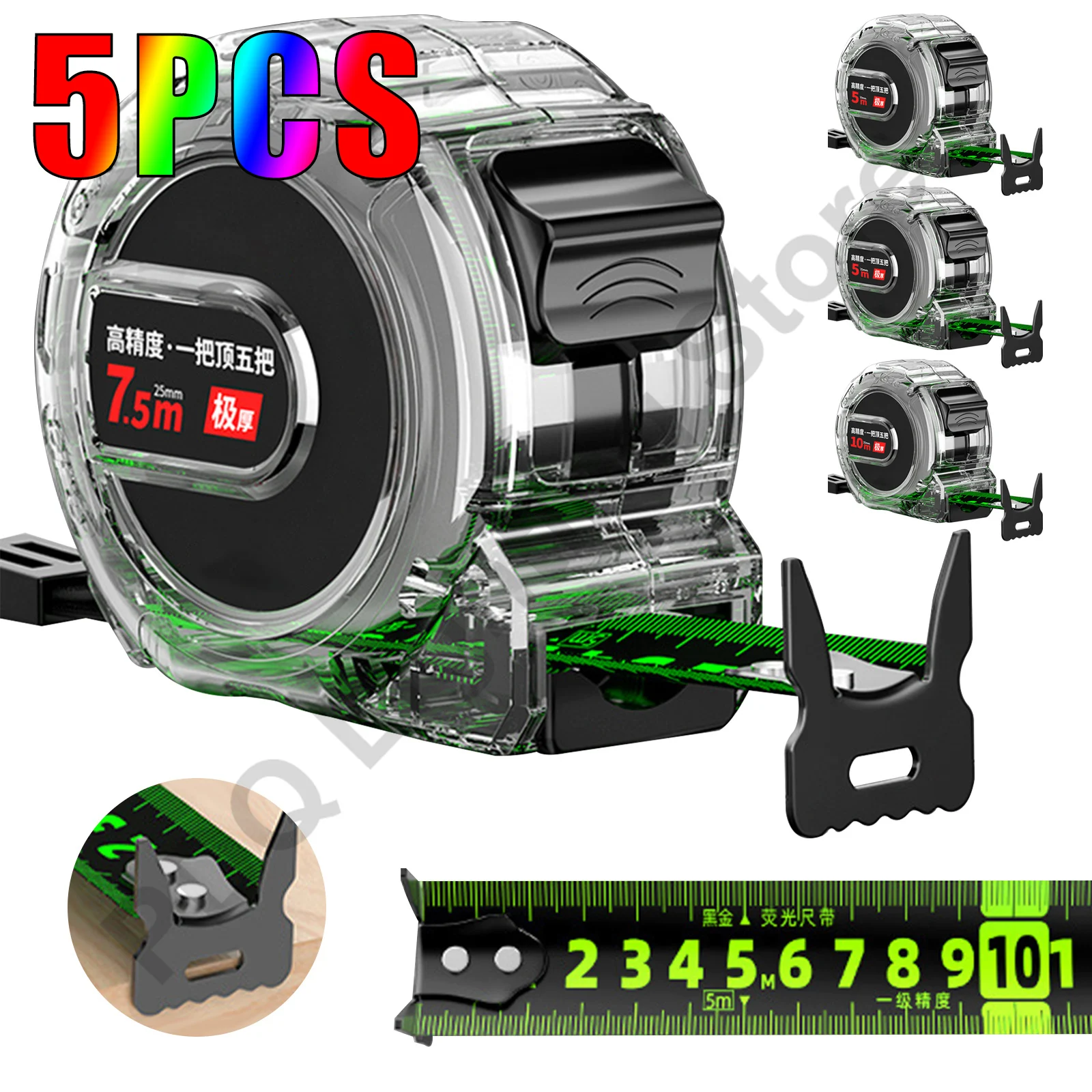 High-Precision Self Locking Steel Tape Measure Tool with Code Box Fluorescent Widened Meter Ruler for Accurate Measurements