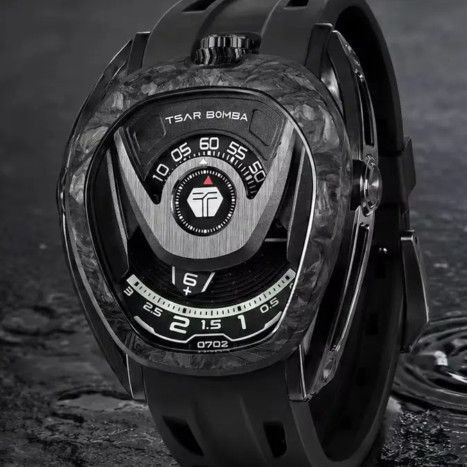 TSAR BOMBA Men's Automatic Mechanical Watch Japanese Movement 316L Stainless Steel Sapphire Crystal 10ATM Skeleton Wristwatch