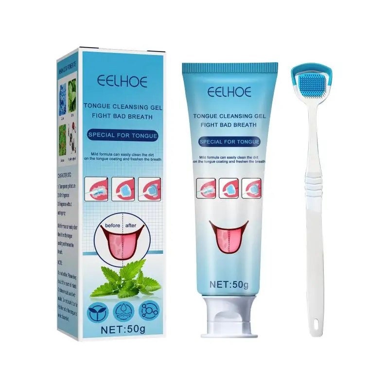 Tongue Gel With Cleaning Brush Fast Acting Formula Reduces Oral Coating Effective Bad Breath Control For Adults