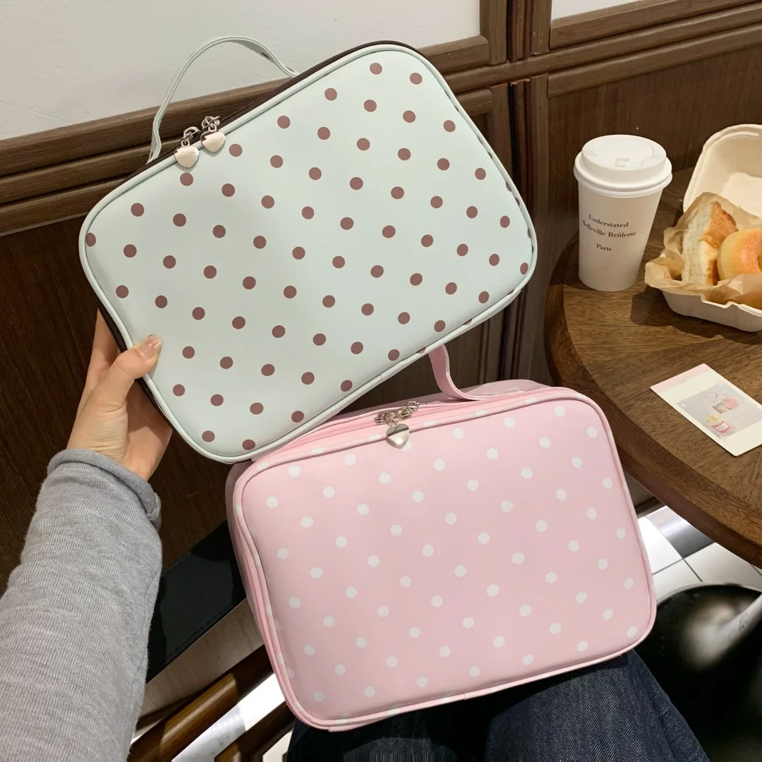 Luxurious Polka-Dot Water-Resistant Makeup Bag Handheld Travel Storage Internet-Famous Premium Style Cosmetic Pouch