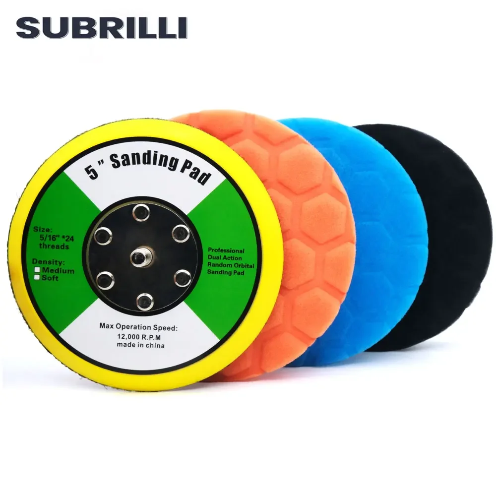 SUBRILLI 3/4/5/6/7 นิ้วรถผลิตภัณฑ์ขัดแว็กซ์ฟองน้ําล้อขัด Buffing Disc ชุด Backer วาง 5/16 "-24 T