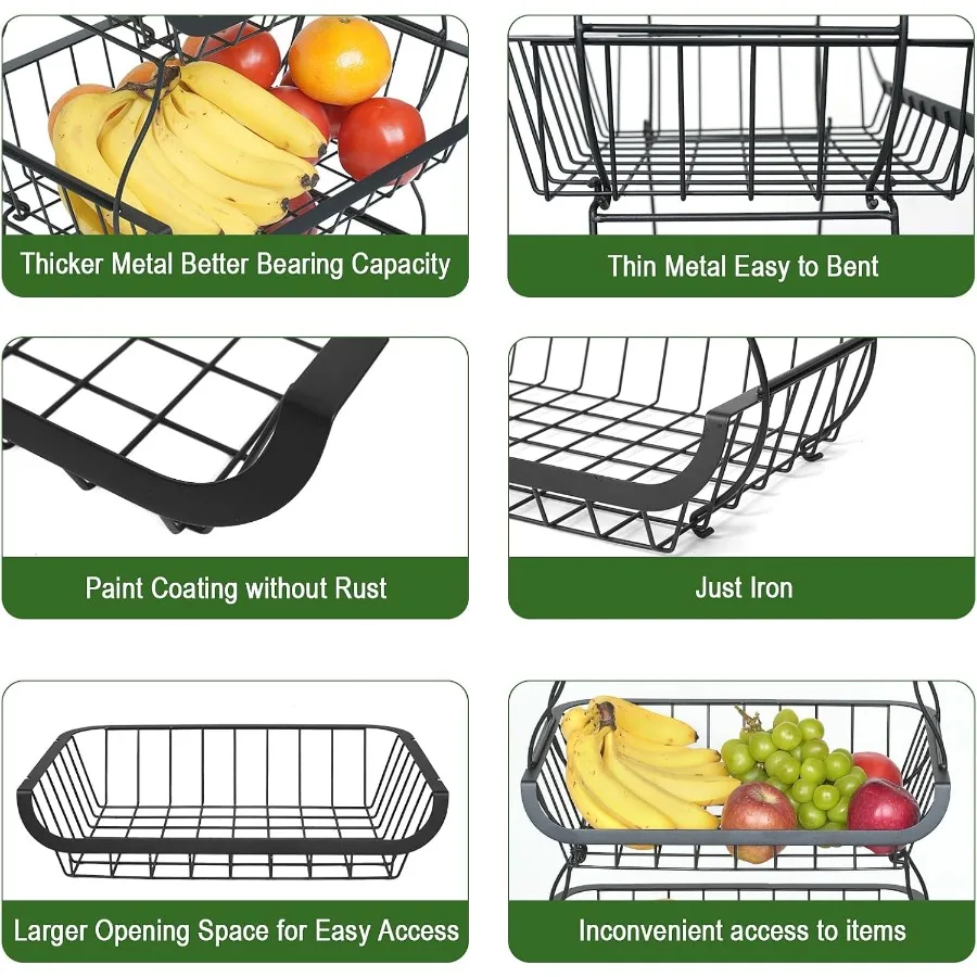 Fruit Vegetable Storage Basket Kitchen Fruit Vegetable Storage Cart 4 Tier Stackable Metal Wire Storage Baskets with Wheels Pro