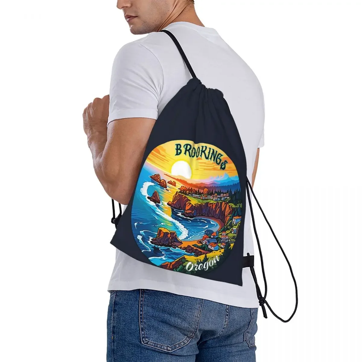 Bookings-mochilas de la playa de Oregon para estudiantes, bolsa de almacenamiento con cordón, portátil, de viaje