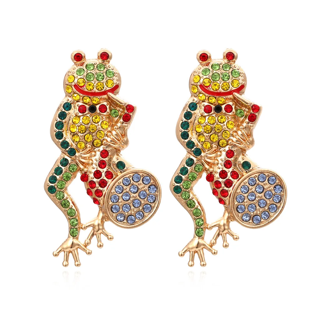 Cool and cute colored diamond frog earrings exaggerated small animal diamond stud earrings exaggerated earrings female source