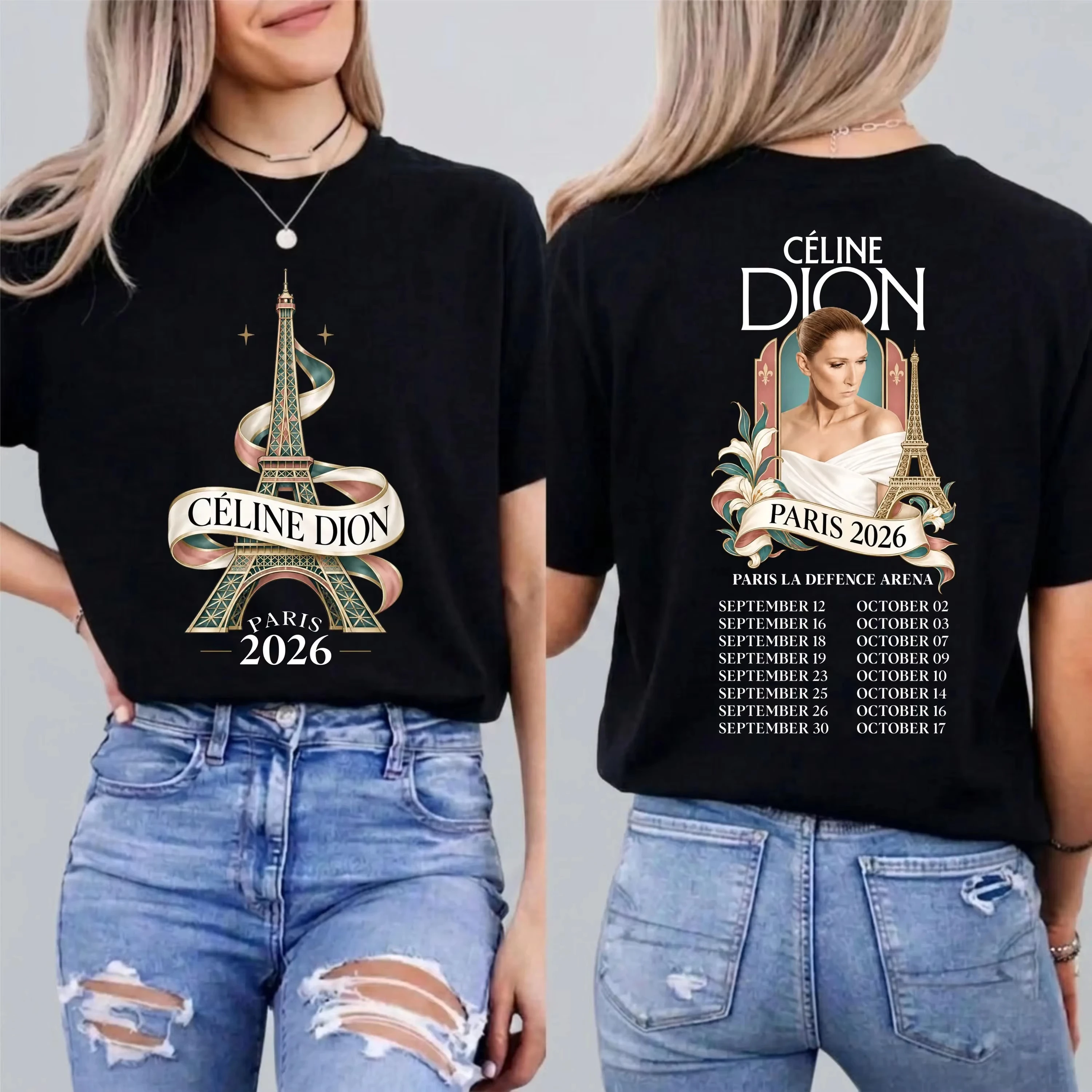 2026 New Celine Dion Family Matching Unisex Oversized T Shirt Paris 2026 Concert Eiffel Tower Graphic Sided Print Streetwear Tee