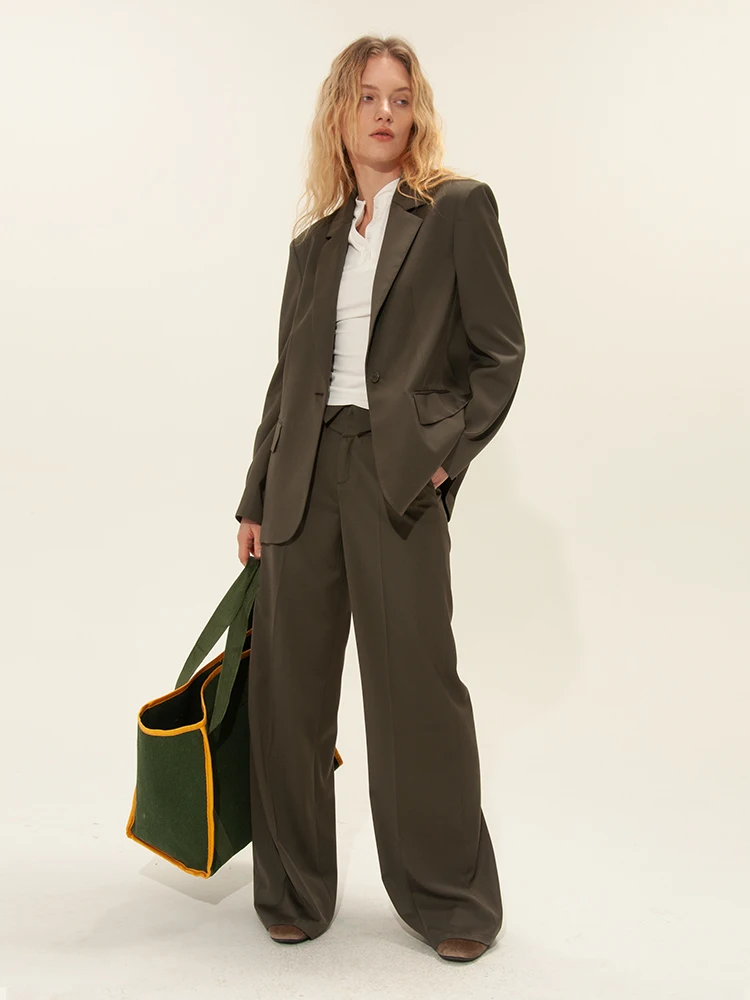 

AXYPAGES Ele Wide Leg Retro Sle Simple Simulation 3D Tailoring Cuffed Waist Versatile Casual West Pants High Waist Stra...