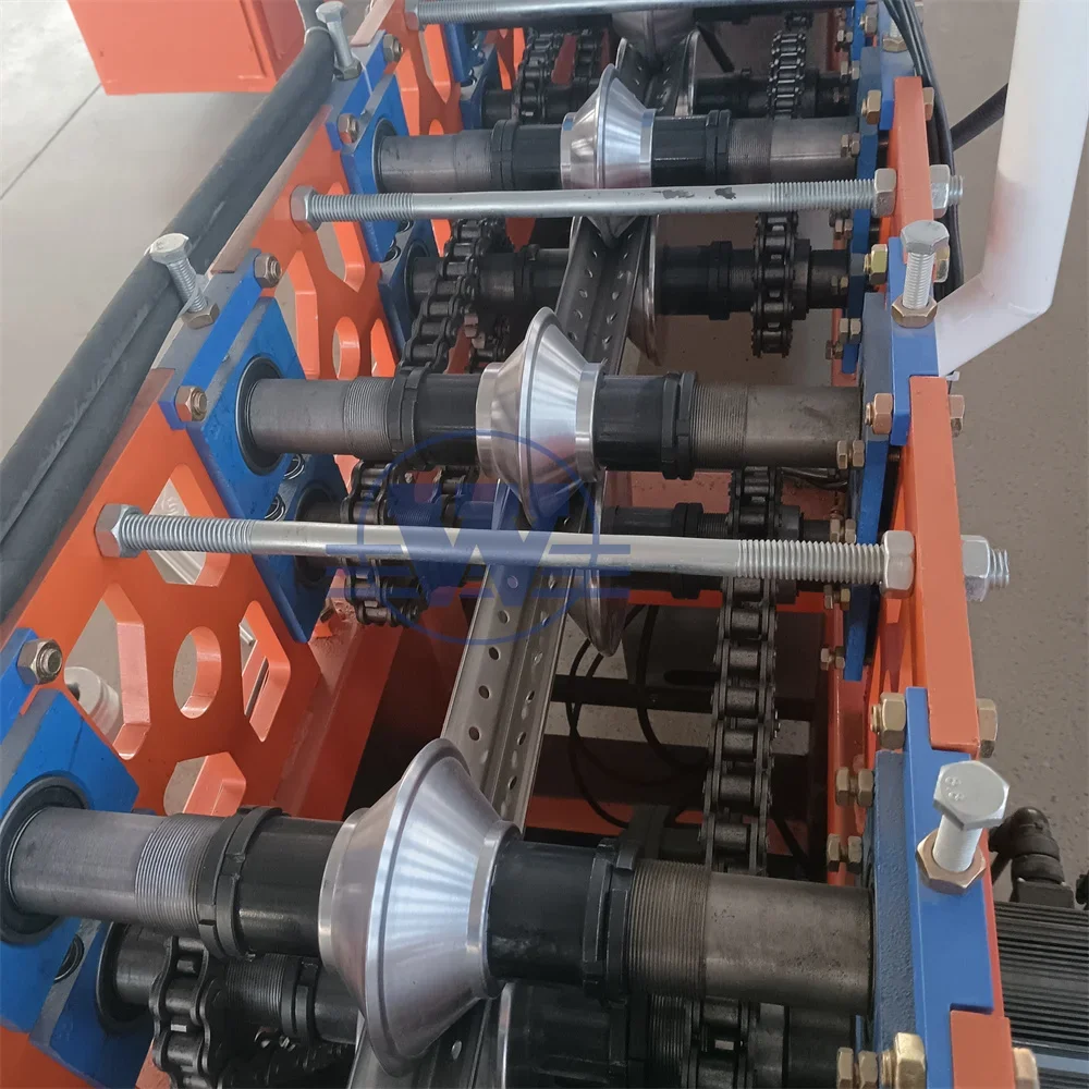 Automatic storage rack pillar upright post steel roll forming making machine