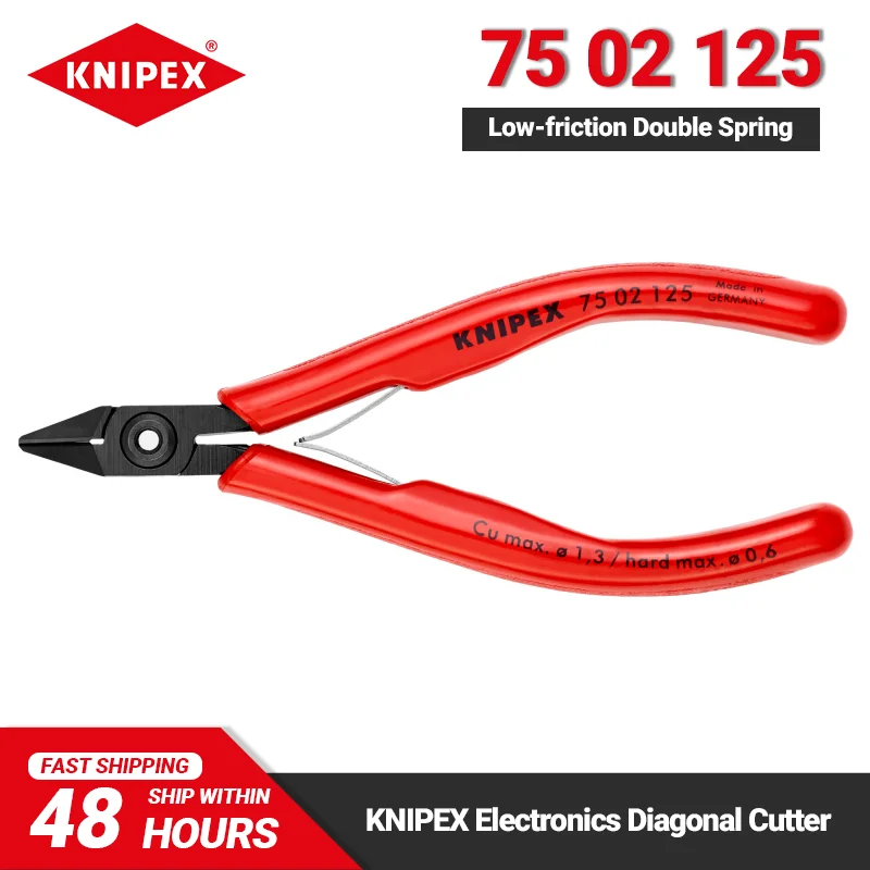 KNIPEX 75 02 125 Electronics Diagonal Cutter 125 mm Double Spring Sharp Cutting Edges Needle Nose Pliers for Soft and Hard Wire