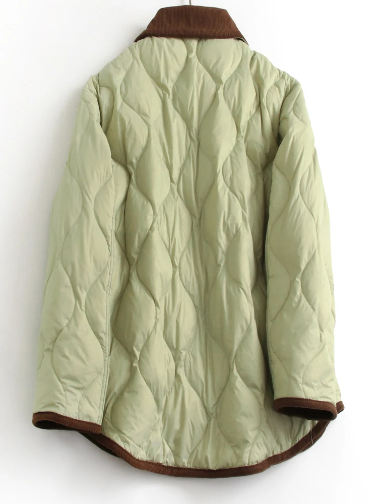 90% White Duck down Jacket Loose Fit Casual Women's Long Sleeve Stitched Front Collar Winter Coat H161 Commute Style