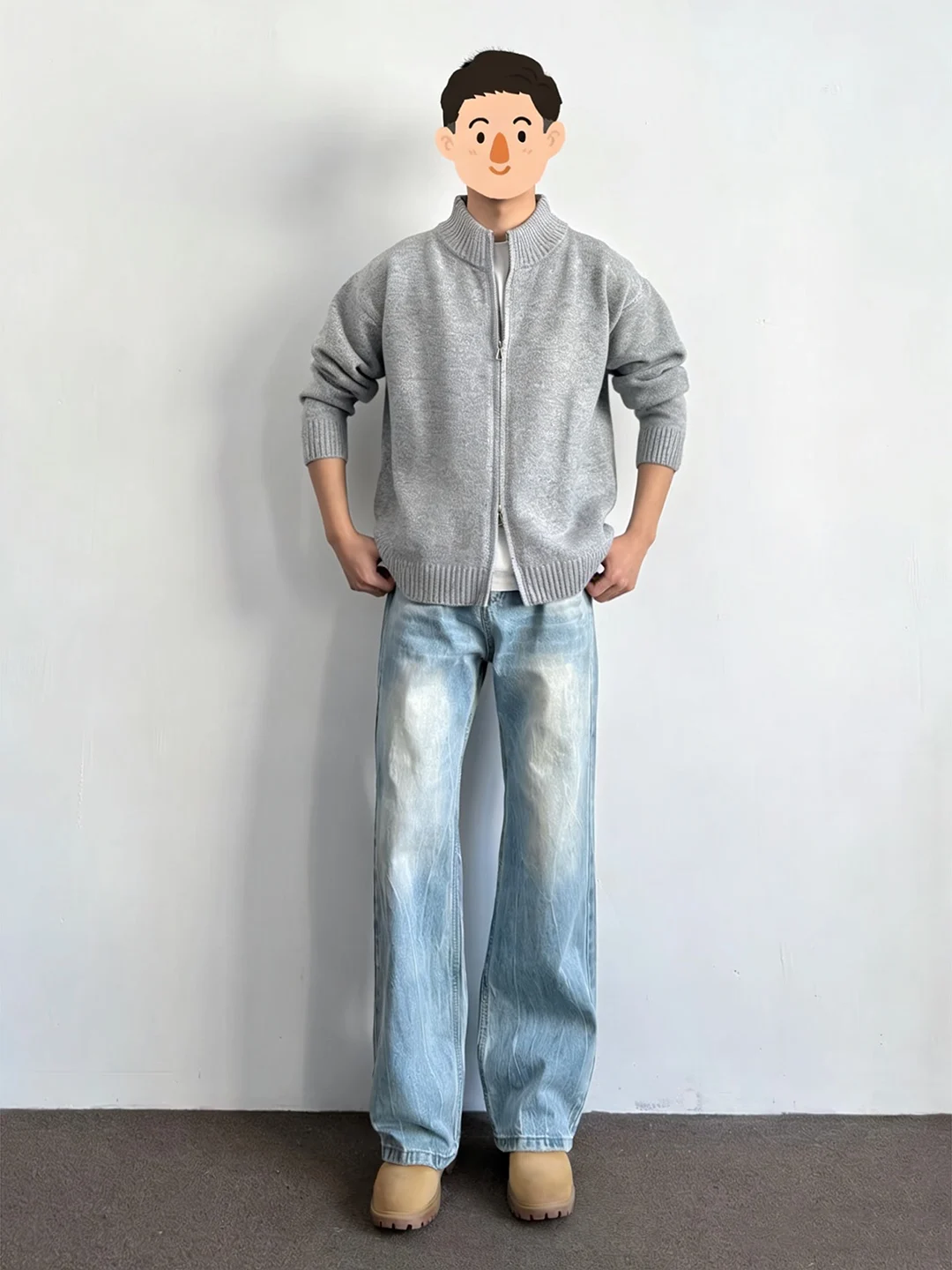 

Light Blue Lightning Pattern Flared Jeans Men's American High Street Style Pants Lengthening Leg Effect Straight Leg Trousers