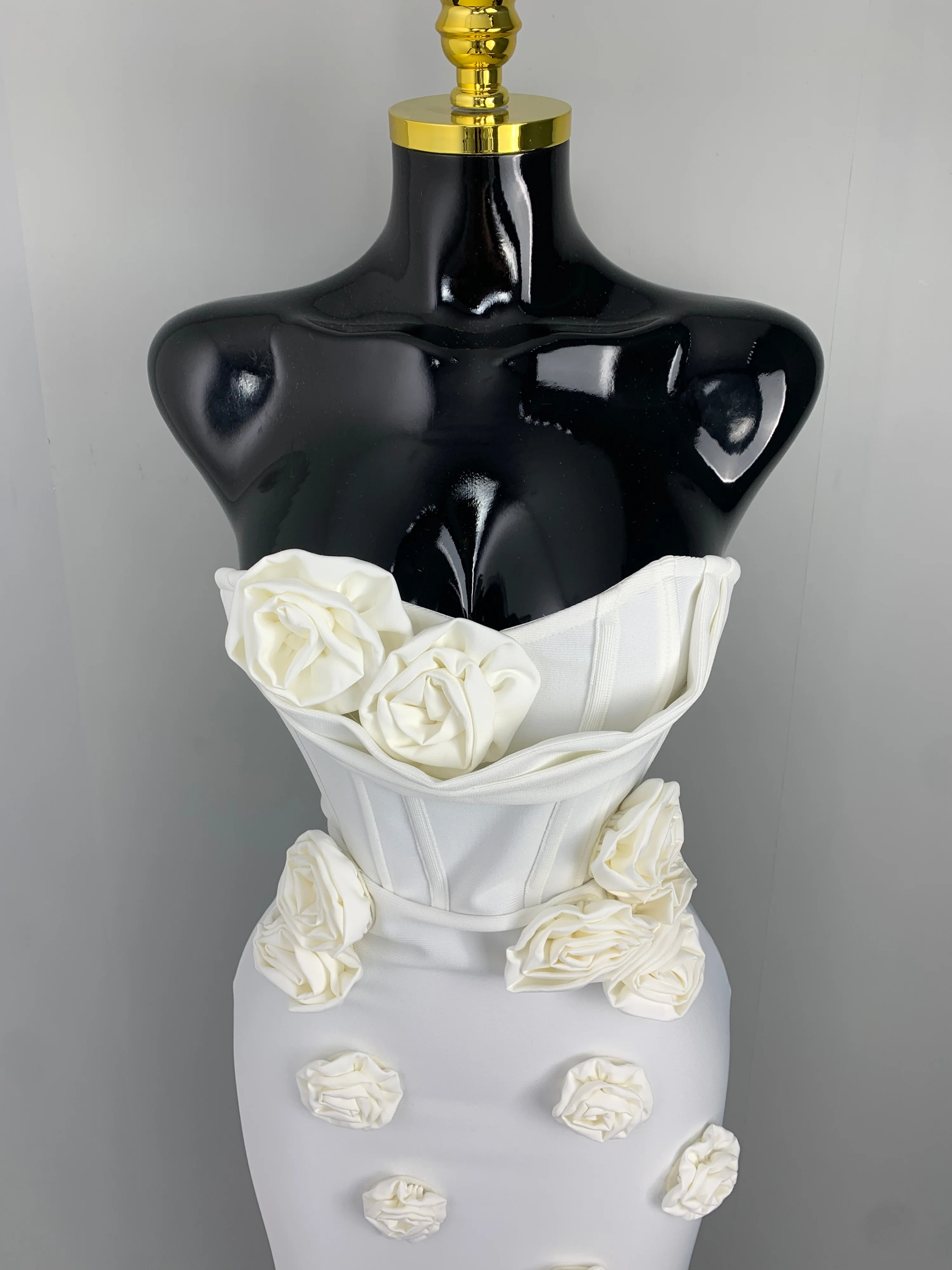 

Женское белое платье макси без бретелек с 3D цветочными аппликациями, роскошное вечернее платье для вечеринок, свадеб и торжественных мероприятий