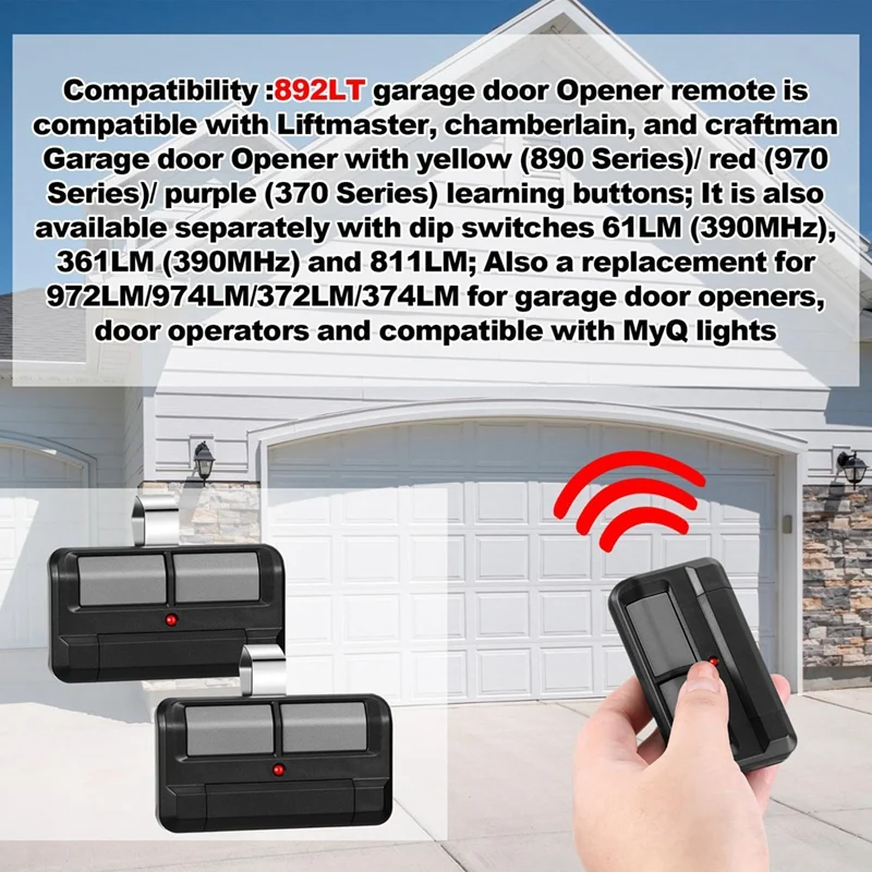 892LT Garage Door Opener Remote, Two-Button + 2.0 Learning Remote Replaces 972LM 372LM 62LM 974LM Remote Control