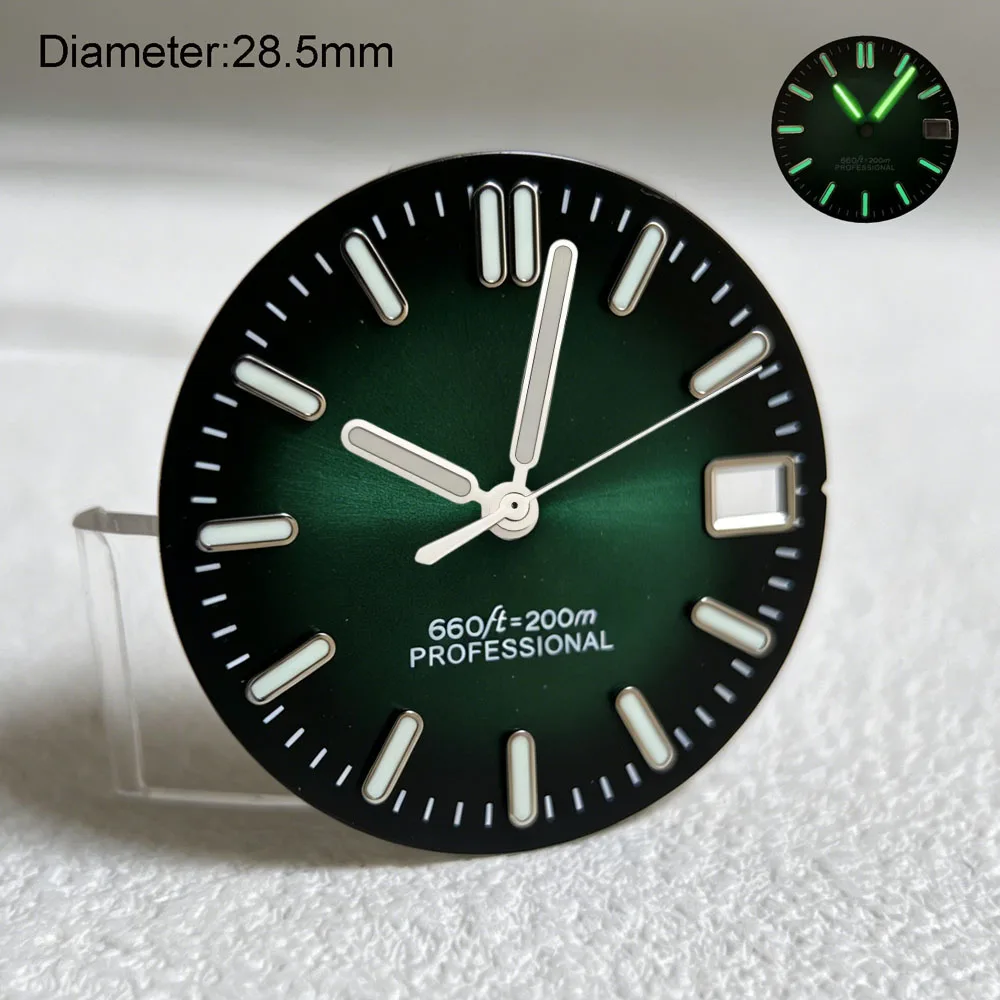 28.5mm nh35 S logo dial blue silver gray black sunray dial for nh35 movement green lumen hands nh35 s dial watch accessories