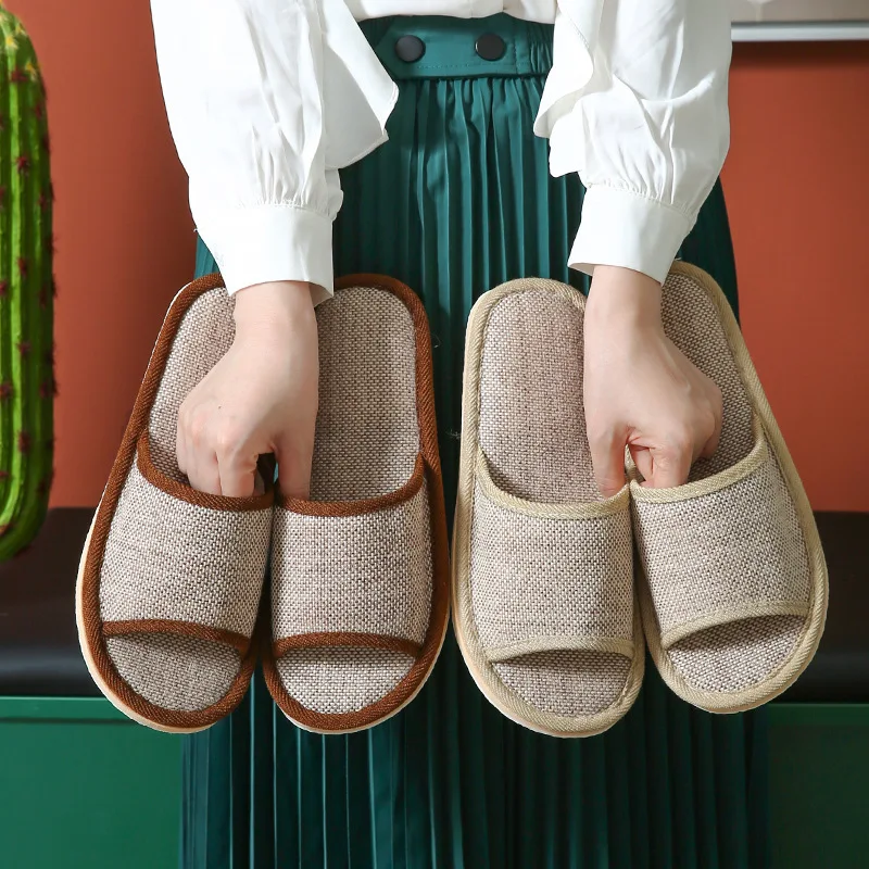 New Linen Anti-Slip Shoes Men Household Slippers Indoor Floor Shoes Summer Women Mute Slipper Sandals Slides Four Seasons
