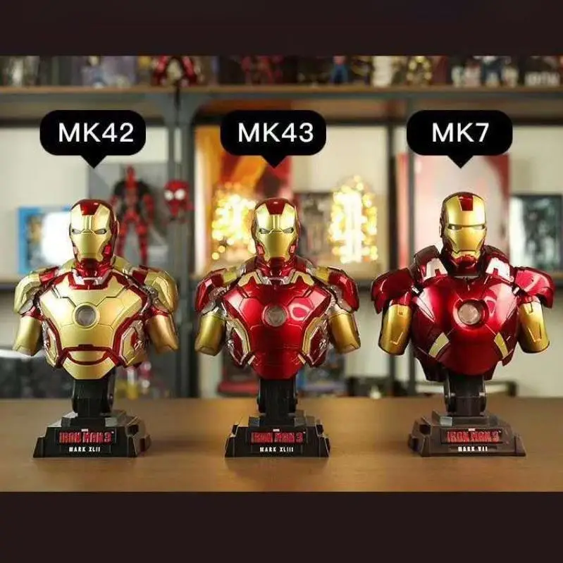 Marvel Iron Man 1/4 Bust Portrait With Led Light Superhero 23cm Steel Hero Mark MK7 MK42 MK43 Action Figure PVC Model Statue GK