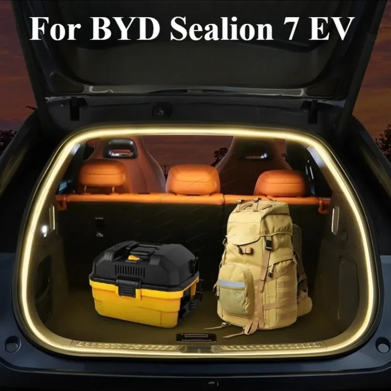For BYD Sealion 7 Sealion 07 EV 2024 2025 Car Rear Trunk Brighten LED Strip Lighting Waterproof Flexible Accessories
