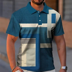 Vintage Men's Polo Shirt Summer Short Sleeve Tee Shirts Striped Plaid Print Golf Shirt Outdoor Casual Gym Tops Fashion Clothing