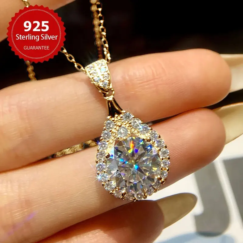 

OXTAO with Certified Moissanite Water Drop Pendant Ladies 925 Sterling Silver D Color Lab Diamond Necklace Wedding Jewelry Gift