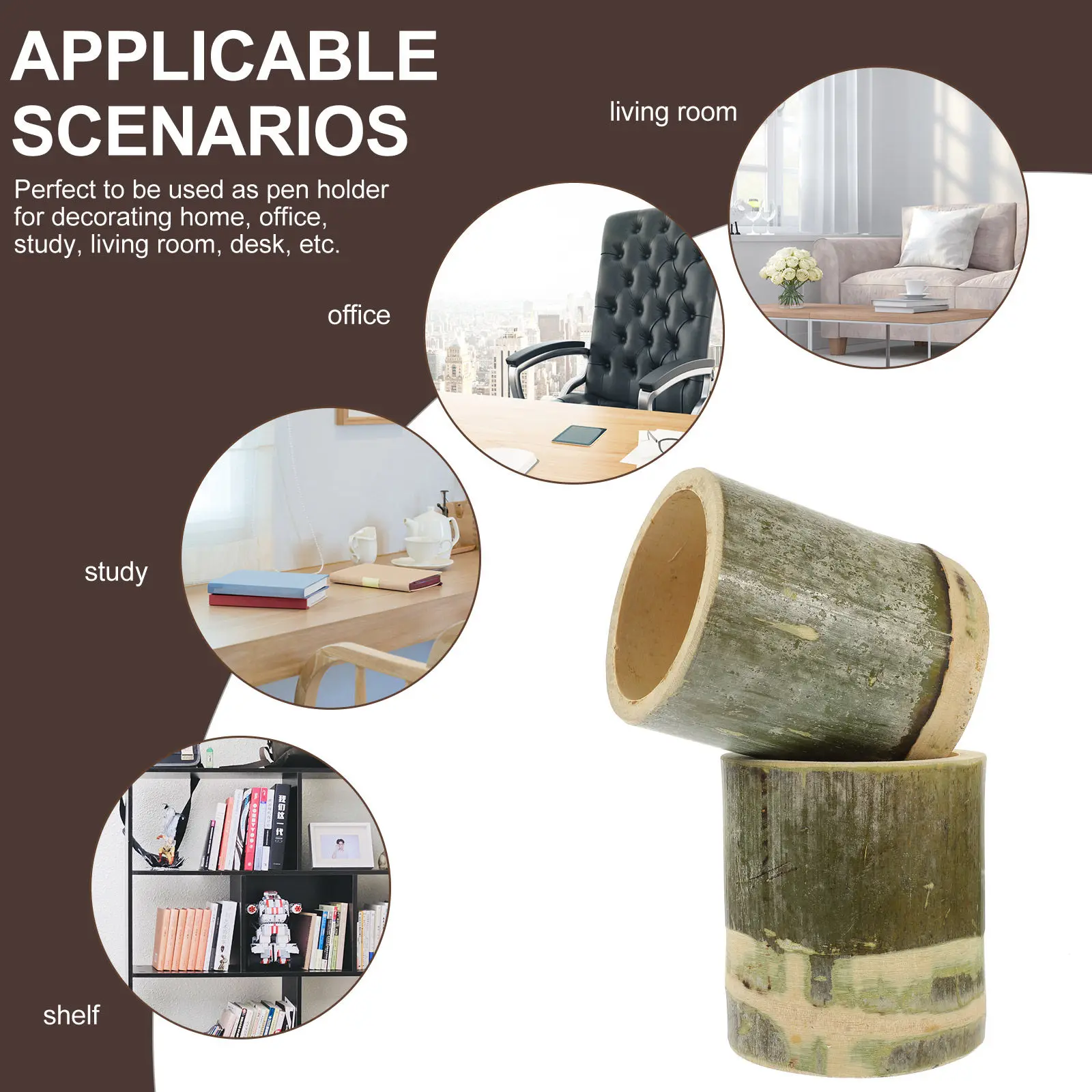 Bamboo Pen Holder 2 Piece Eco Friendly Desktop Pencil Organizer Decorative Stationery Storage Cup