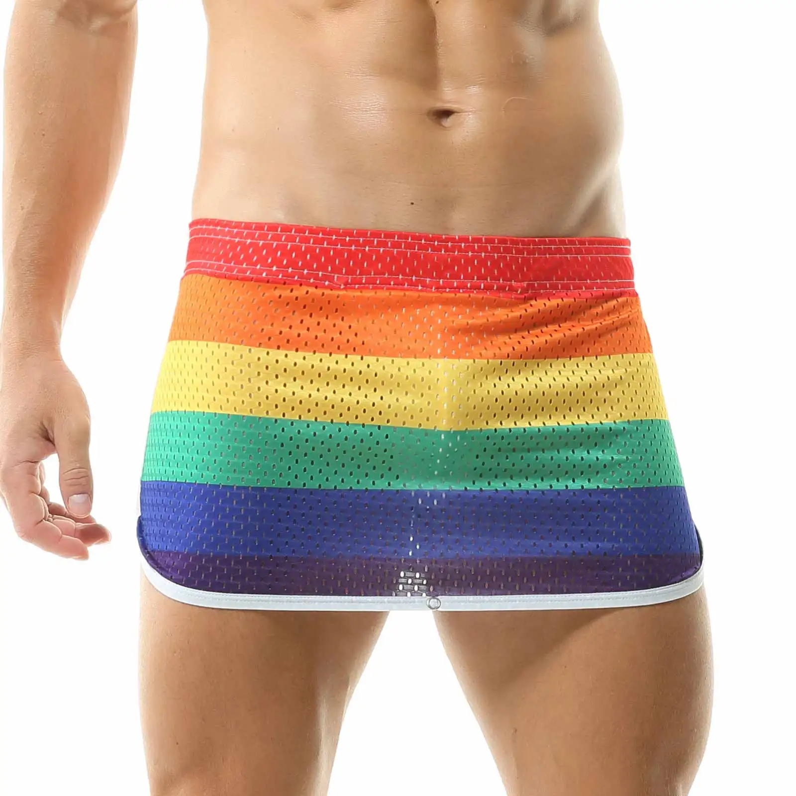 

CLEVER-MENMODE Sexy Underwear Men Boxers Culottes Panties Mesh Rainbow Inner Jockstrap Penis Pouch Underpants Buckle Boxershort