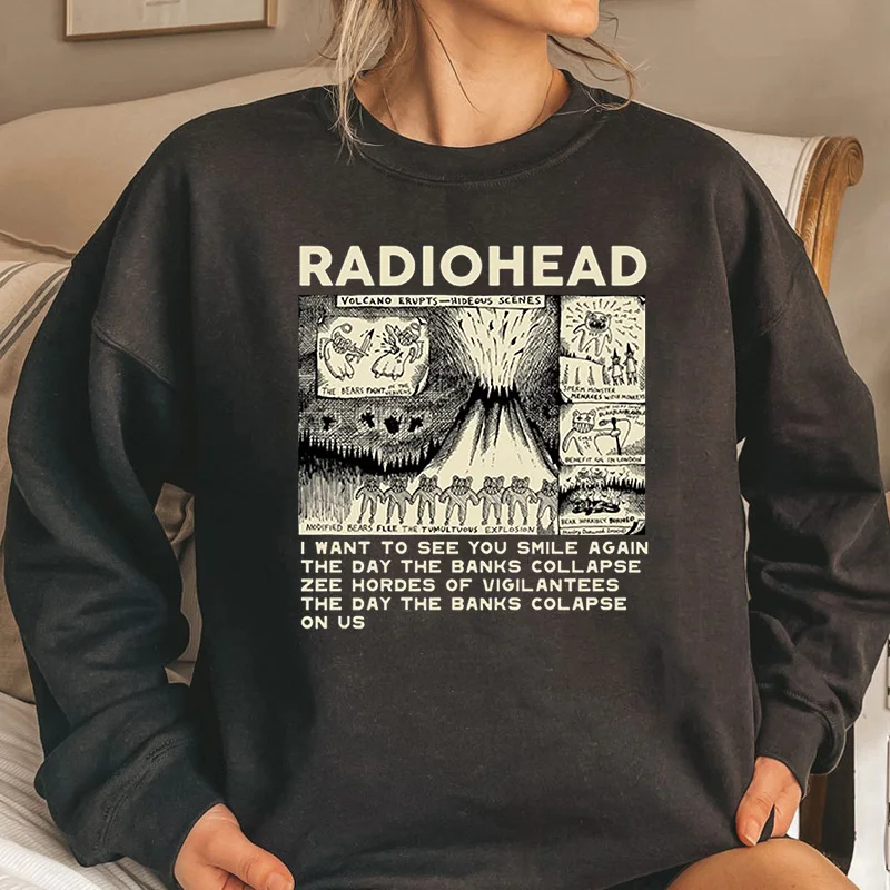 

Radiohead Sweatshirt Men Funny Retro Print Loose Breathable Tops Harajuku Unisex Hoodies Indie Rock Band Music Male Streetwear