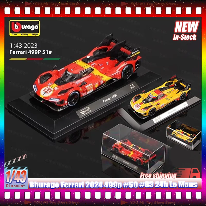 Nieuwe Bburago schaal 1:43 gegoten Ferrari 2024 499p # 50 # 83Le Mans Winner Collectors Edition Legering Luxe automodel speelgoed voor volwassenen